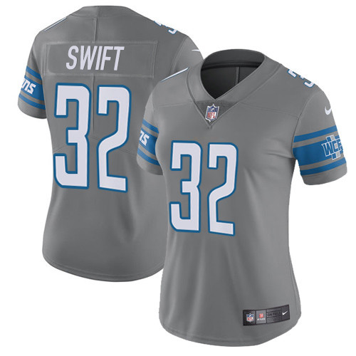 Nike Lions #32 D'Andre Swift Gray Women's Stitched NFL Limited Rush Jersey