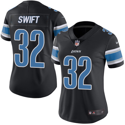 Nike Lions #32 D'Andre Swift Black Women's Stitched NFL Limited Rush Jersey