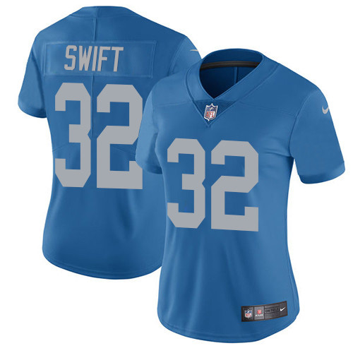 Nike Lions #32 D'Andre Swift Blue Throwback Women's Stitched NFL Vapor Untouchable Limited Jersey