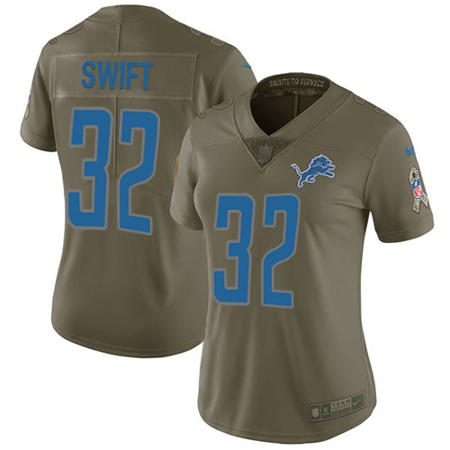 Nike Lions #32 D'Andre Swift Olive Women's Stitched NFL Limited 2017 Salute To Service Jersey Nike Lions #32 D'Andre Swift Olive Women's Stitched NFL Limited 2017 Salute To Service Jersey
