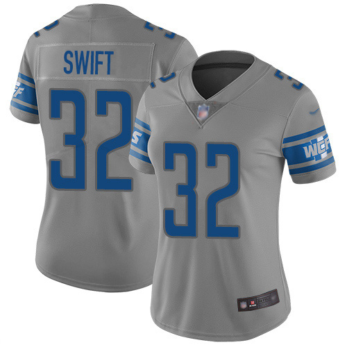 Nike Lions #32 D'Andre Swift Gray Women's Stitched NFL Limited Inverted Legend Jersey