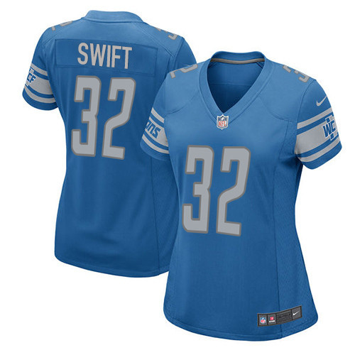 Nike Lions #32 D'Andre Swift Light Blue Team Color Women's Stitched NFL Elite Jersey