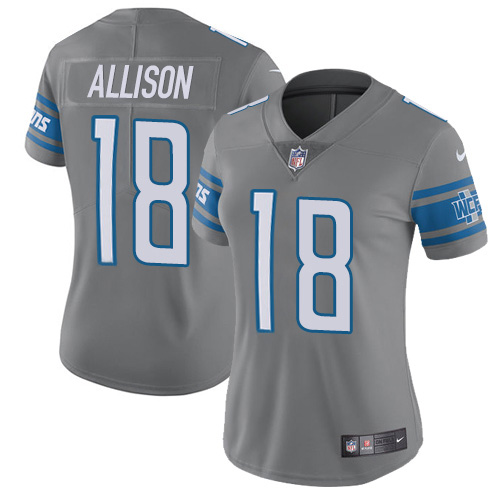 Nike Lions #18 Geronimo Allison Gray Women's Stitched NFL Limited Rush Jersey