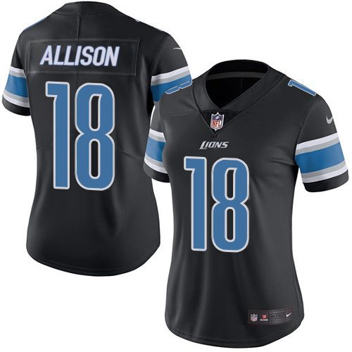 Nike Lions #18 Geronimo Allison Black Women's Stitched NFL Limited Rush Jersey