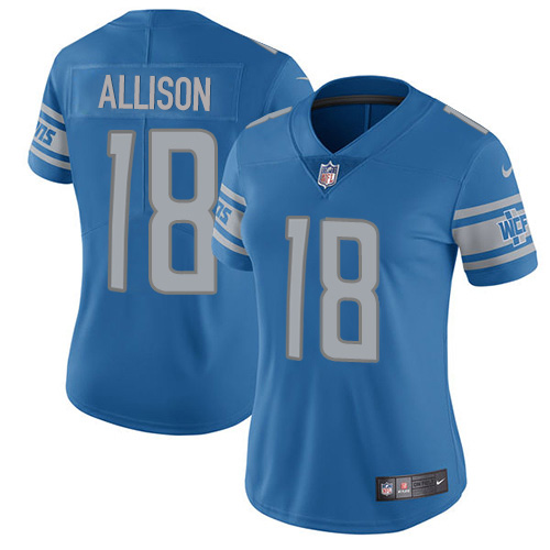 Nike Lions #18 Geronimo Allison Blue Team Color Women's Stitched NFL Vapor Untouchable Limited Jersey