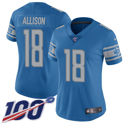 Nike Lions #18 Geronimo Allison Blue Team Color Women's Stitched NFL 100th Season Vapor Untouchable Limited Jersey