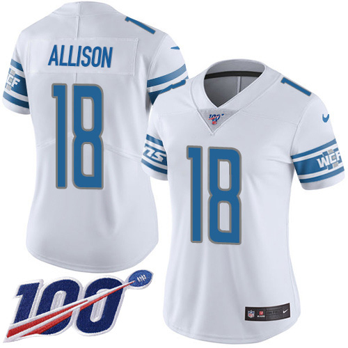 Nike Lions #18 Geronimo Allison White Women's Stitched NFL 100th Season Vapor Untouchable Limited Jersey