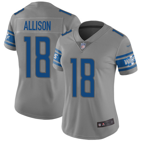 Nike Lions #18 Geronimo Allison Gray Women's Stitched NFL Limited Inverted Legend Jersey