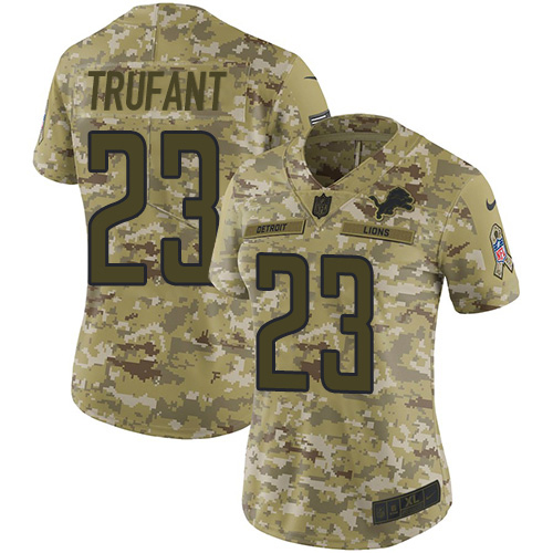 Nike Lions #23 Desmond Trufant Camo Women's Stitched NFL Limited 2018 Salute To Service Jersey
