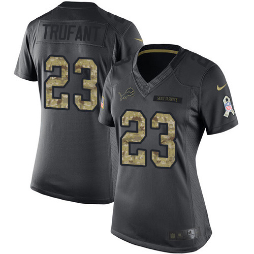 Nike Lions #23 Desmond Trufant Black Women's Stitched NFL Limited 2016 Salute to Service Jersey
