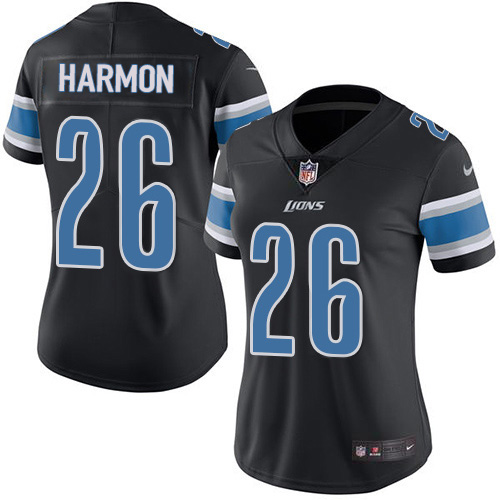 Nike Lions #26 Duron Harmon Black Women's Stitched NFL Limited Rush Jersey