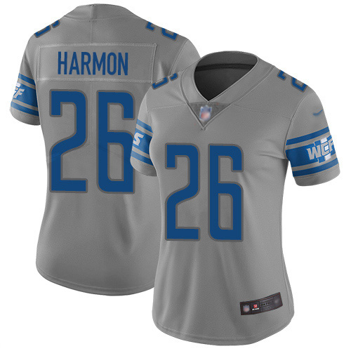 Nike Lions #26 Duron Harmon Gray Women's Stitched NFL Limited Inverted Legend Jersey