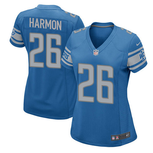 Nike Lions #26 Duron Harmon Light Blue Team Color Women's Stitched NFL Elite Jersey