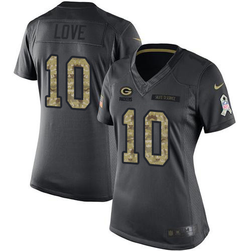Nike Packers #10 Jordan Love Black Women's Stitched NFL Limited 2016 Salute to Service Jersey