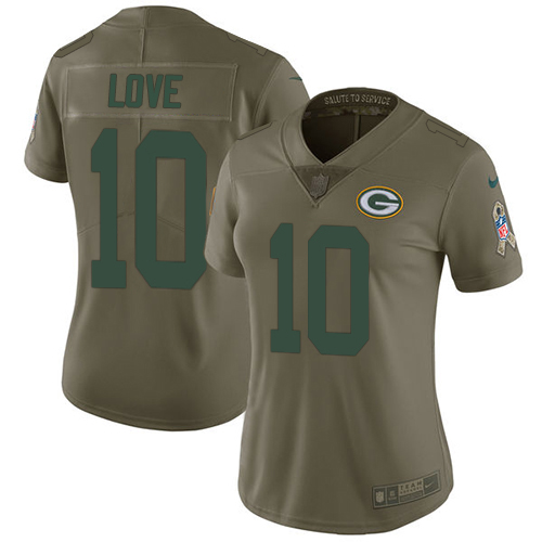 Nike Packers #10 Jordan Love Olive Women's Stitched NFL Limited 2017 Salute To Service Jersey