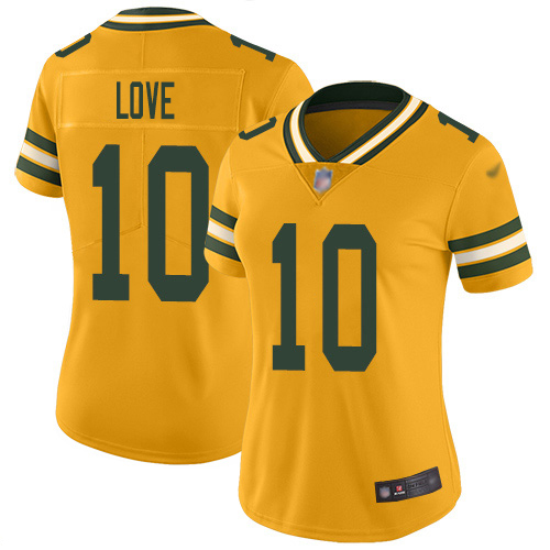 Nike Packers #10 Jordan Love Gold Women's Stitched NFL Limited Inverted Legend Jersey