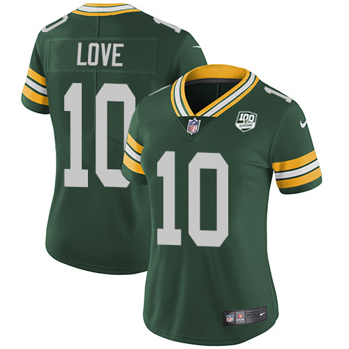Nike Packers #10 Jordan Love Green Team Color Women's 100th Season Stitched NFL Vapor Untouchable Limited Jersey