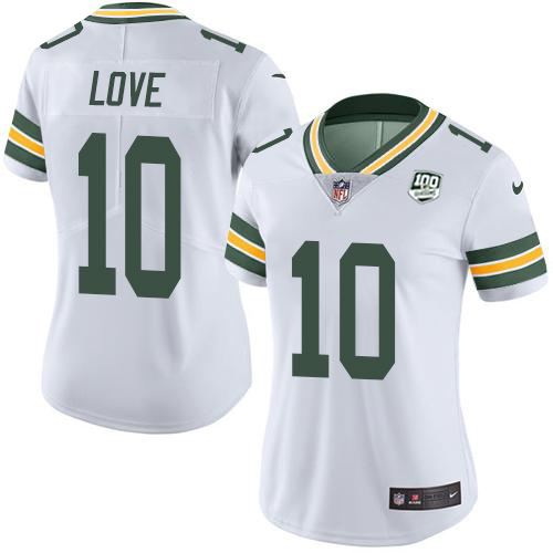 Nike Packers #10 Jordan Love White Women's 100th Season Stitched NFL Vapor Untouchable Limited Jersey