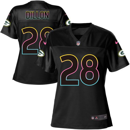 Nike Packers #28 AJ Dillon Black Women's NFL Fashion Game Jersey