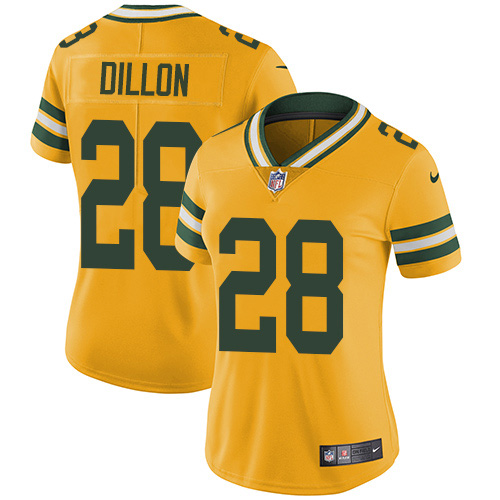 Nike Packers #28 AJ Dillon Yellow Women's Stitched NFL Limited Rush Jersey