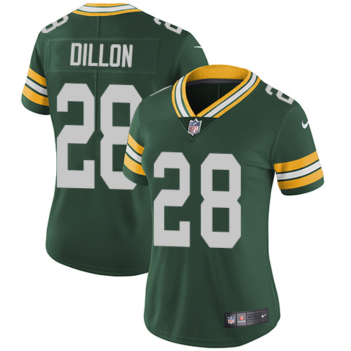 Nike Packers #28 AJ Dillon Green Team Color Women's Stitched NFL Vapor Untouchable Limited Jersey