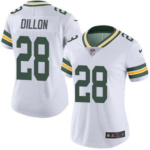 Nike Packers #28 AJ Dillon White Women's Stitched NFL Vapor Untouchable Limited Jersey