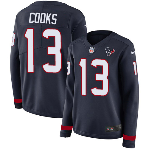 Nike Texans #13 Brandin Cooks Navy Blue Team Color Women's Stitched NFL Limited Therma Long Sleeve Jersey