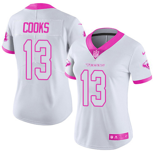 Nike Texans #13 Brandin Cooks White/Pink Women's Stitched NFL Limited Rush Fashion Jersey