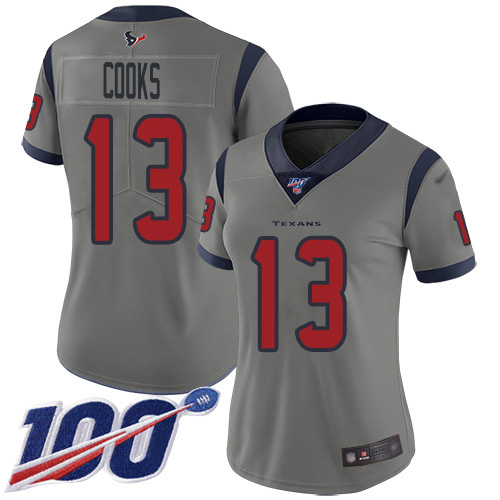 Nike Texans #13 Brandin Cooks Gray Women's Stitched NFL Limited Inverted Legend 100th Season Jersey