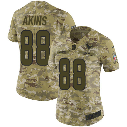 Nike Texans #88 Jordan Akins Camo Women's Stitched NFL Limited 2018 Salute To Service Jersey