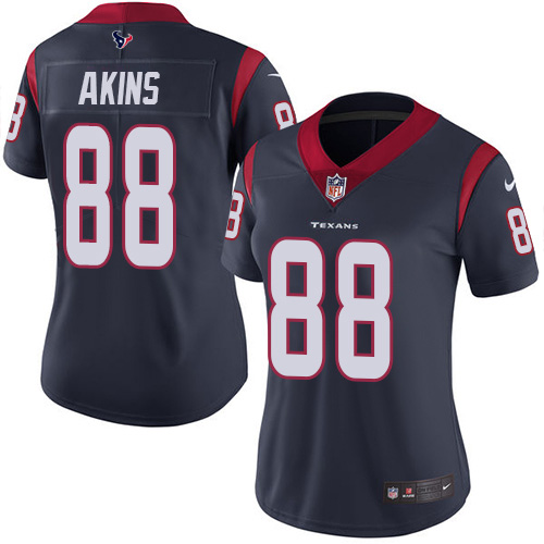 Nike Texans #88 Jordan Akins Navy Blue Team Color Women's Stitched NFL Vapor Untouchable Limited Jersey