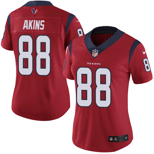 Nike Texans #88 Jordan Akins Red Alternate Women's Stitched NFL Vapor Untouchable Limited Jersey