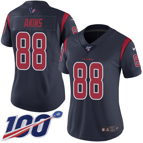 Nike Texans #88 Jordan Akins Navy Blue Women's Stitched NFL Limited Rush 100th Season Jersey
