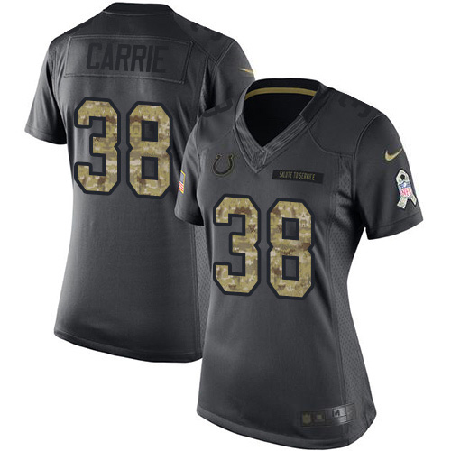Nike Colts #38 T.J. Carrie Black Women's Stitched NFL Limited 2016 Salute to Service Jersey