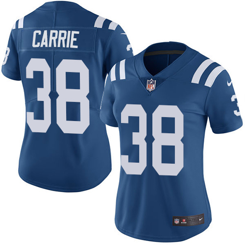 Nike Colts #38 T.J. Carrie Royal Blue Team Color Women's Stitched NFL Vapor Untouchable Limited Jersey