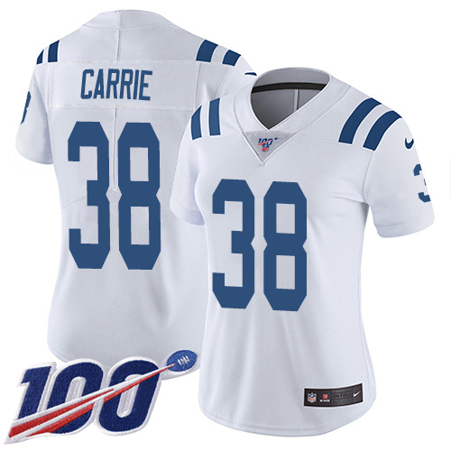 Nike Colts #38 T.J. Carrie White Women's Stitched NFL 100th Season Vapor Untouchable Limited Jersey
