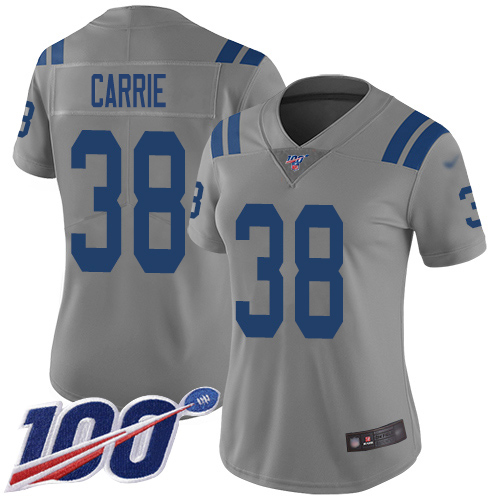 Nike Colts #38 T.J. Carrie Gray Women's Stitched NFL Limited Inverted Legend 100th Season Jersey