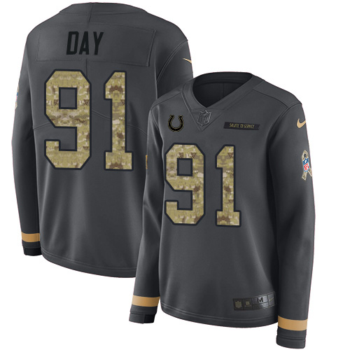 Nike Colts #91 Sheldon Day Anthracite Salute to Service Women's Stitched NFL Limited Therma Long Sleeve Jersey