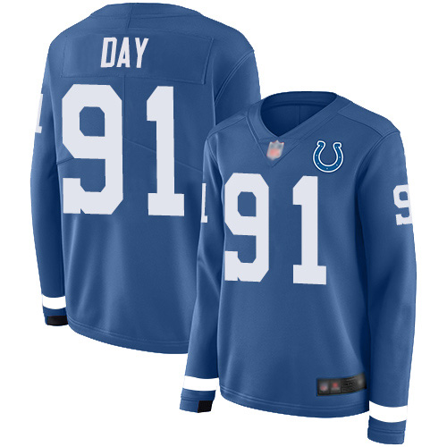 Nike Colts #91 Sheldon Day Royal Blue Team Color Women's Stitched NFL Limited Therma Long Sleeve Jersey