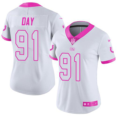 Nike Colts #91 Sheldon Day White/Pink Women's Stitched NFL Limited Rush Fashion Jersey