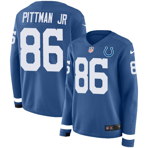 Nike Colts #86 Michael Pittman Jr. Royal Blue Team Color Women's Stitched NFL Limited Therma Long Sleeve Jersey