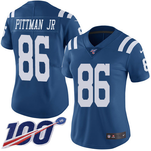Nike Colts #86 Michael Pittman Jr. Royal Blue Women's Stitched NFL Limited Rush 100th Season Jersey