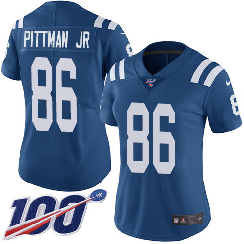 Nike Colts #86 Michael Pittman Jr. Royal Blue Team Color Women's Stitched NFL 100th Season Vapor Untouchable Limited Jersey