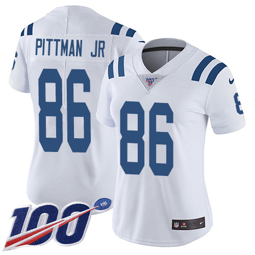 Nike Colts #86 Michael Pittman Jr. White Women's Stitched NFL 100th Season Vapor Untouchable Limited Jersey