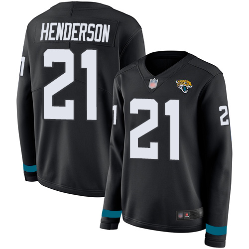 Nike Jaguars #21 C.J. Henderson Black Team Color Women's Stitched NFL Limited Therma Long Sleeve Jersey