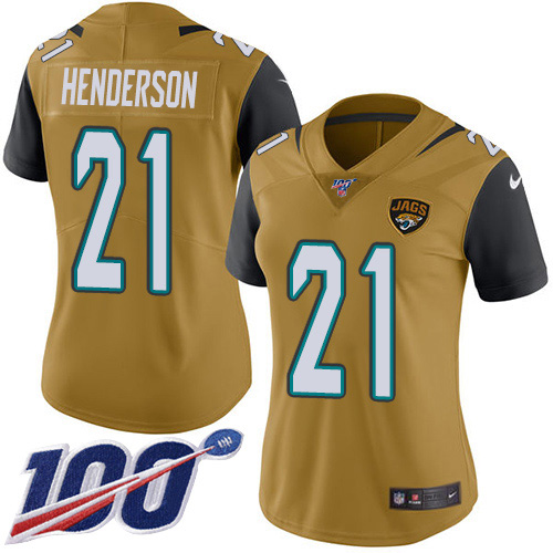 Nike Jaguars #21 C.J. Henderson Gold Women's Stitched NFL Limited Rush 100th Season Jersey