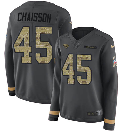 Nike Jaguars #45 K'Lavon Chaisson Anthracite Salute to Service Women's Stitched NFL Limited Therma Long Sleeve Jersey