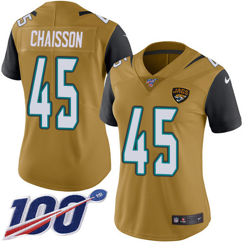 Nike Jaguars #45 K'Lavon Chaisson Gold Women's Stitched NFL Limited Rush 100th Season Jersey