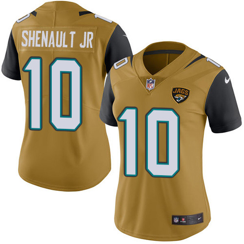 Nike Jaguars #10 Laviska Shenault Jr. Gold Women's Stitched NFL Limited Rush Jersey