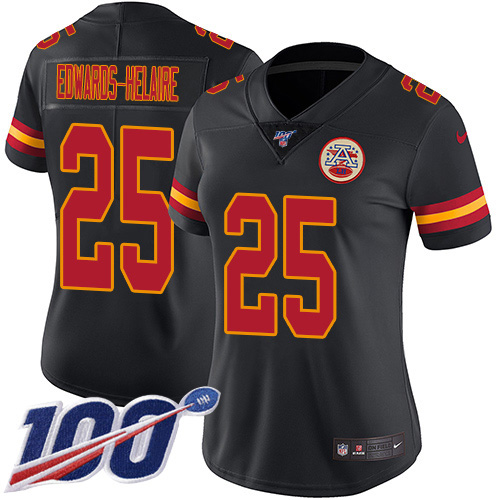 Nike Chiefs #25 Clyde Edwards-Helaire Black Women's Stitched NFL Limited Rush 100th Season Jersey